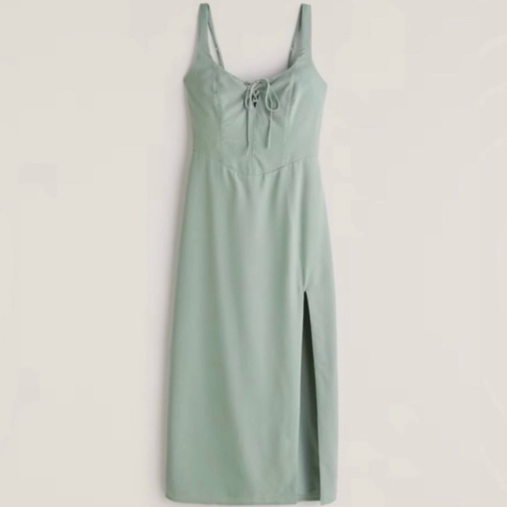 Abercrombie & Fitch Sage Green Lace-Up Midi Dress